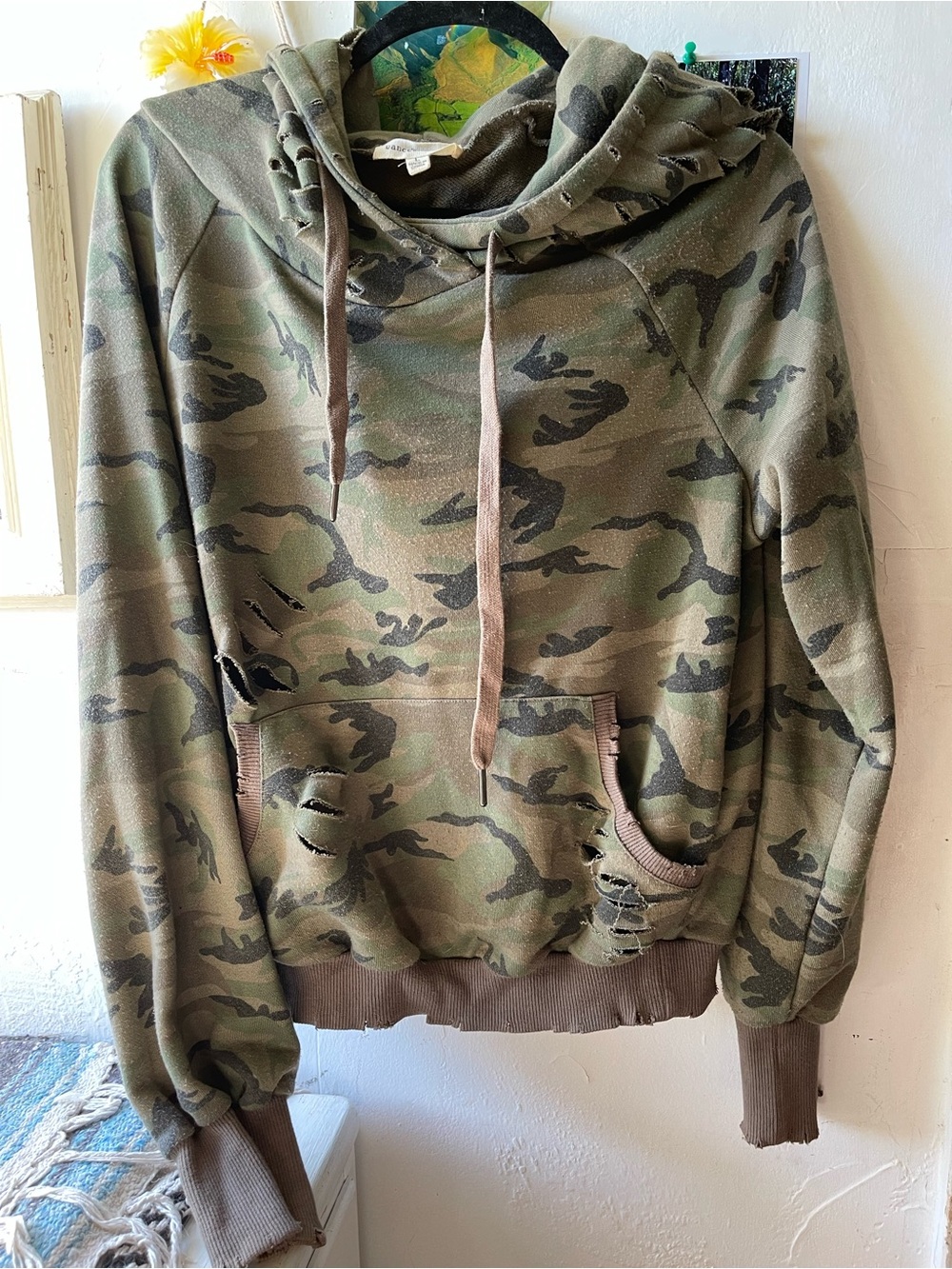 Olive Camo Distressed Hoodie